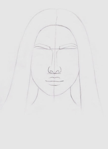 Naszkicowany wstępnie zarys twarzy kobiety