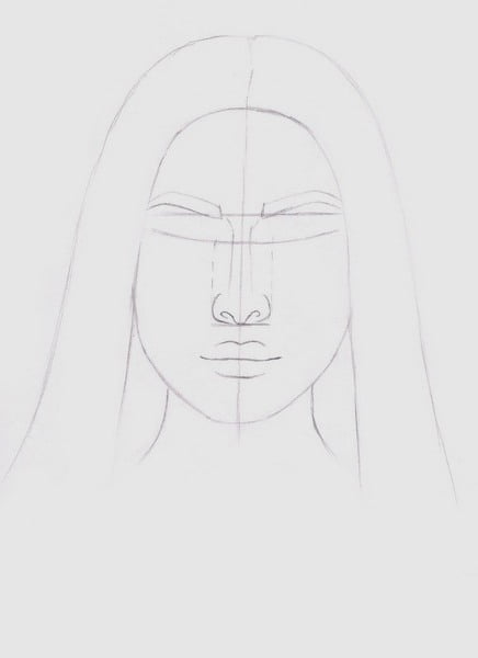 Wstępny rysunek zarysu twarzy kobiety